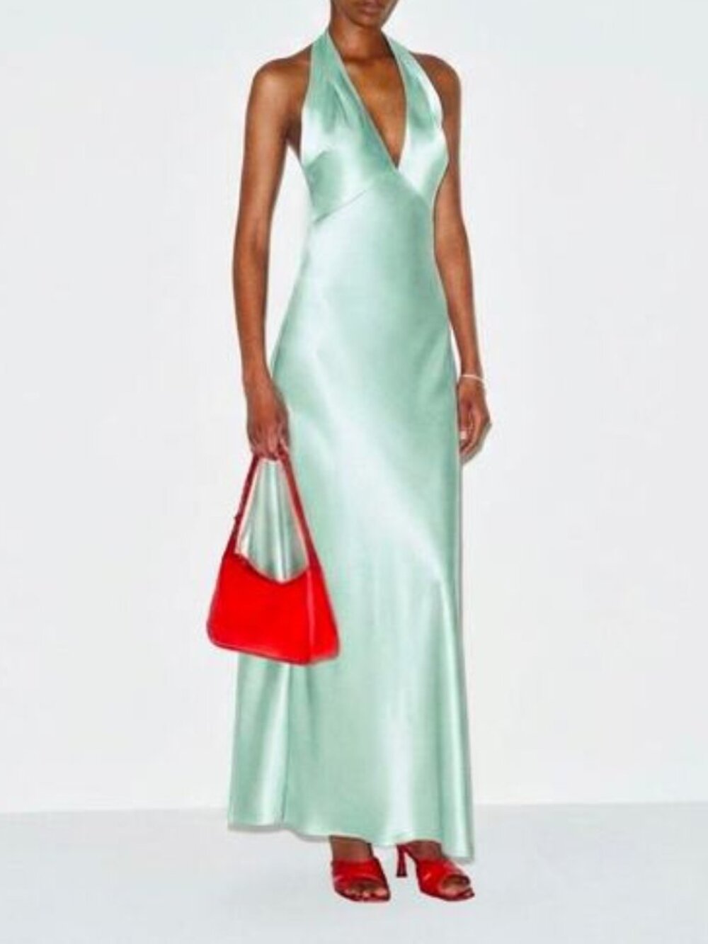 RARE Reformation Daniela Silk Halter Maxi Dress Sea Glass NWT New Light Blue 4